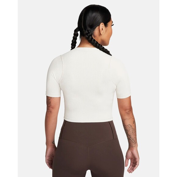 Nike Zenvy Rib Women's Short-Sleeve Cropped Top XS  Light Orewood Brown/White - Picture 3 of 7